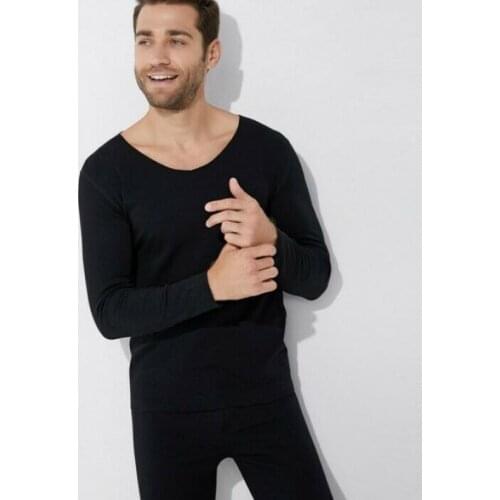 New Mens Cotton Plus Size Underwear Fiber Long Sleeve V-Neck Slim Fit Solid Tee Shirts Autumn Clothing Fashion Casual