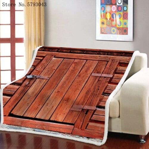 Wooden Door Sherpa Blanket Vintage Art Architecture Blanket 3D Print Farmhouse Wooden Door Blanket Nap Office Weighted Blanket