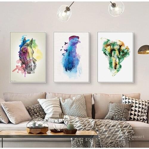 Creative Watercolor Bear Fox Dog Eagle Elephant Posters Prints Wall Art Canvas Painting Animal Wall Pictures For Kids Room Decor