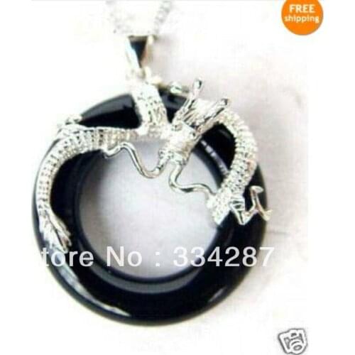 6 color!fancy green/purple/red circle jades-black agates-turquoises dragon pendant