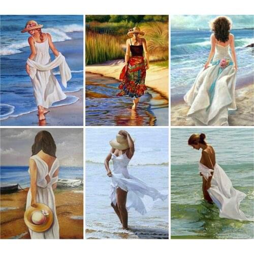 Full Drill Square Round Diamond Painting 5D Woman DIY Diamond Embroidery Seaside Home Decoration