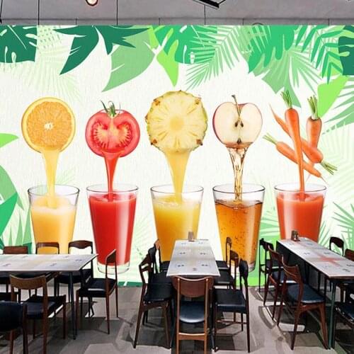 Custom 3D Mural Wallpaper Vegetables Fruits Juice Poster Supermarket Fruit Shop Restaurant Kitchen Decoration Wall Painting
