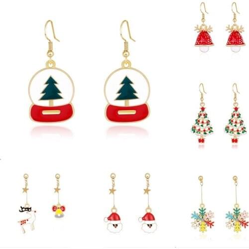 Christmas Oil Drop Earrings Santa Claus Snowman Deer Socks Snowflake Earrings for Women Girls Dangle Ear Stud Earings Jewelry