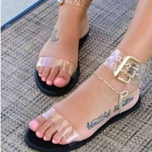 Women Sandals 2020 Gladiator Summer Transparent Jelly Shoes Ladies Vintage Buckle Strap Flat Beach Sandals Big Size 34- 43
