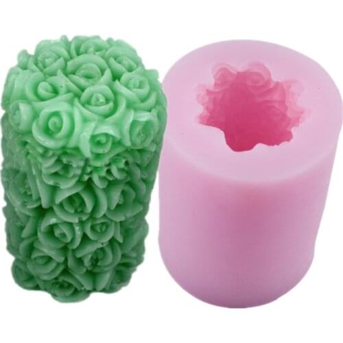 DIY Flower Rose Pillar 3D Silicone Soap Cake Mold Fondant Cupcake Jelly Candle Chocolate Decoration Baking Tool Moulds H434