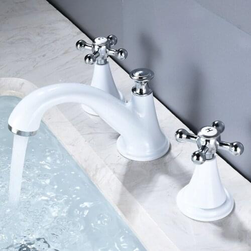 Black Bathroom Basin Faucet Hot and Cold Water Faucet Three Holes Two Handle Mixers Tap Deck Mount Wash Tub Fauctes