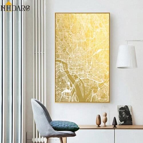 Nordic Modern Grid Map Decoration Style Posters and Prints Canvas Painting Wall Art Wall Pictures for Living Room Home Decor