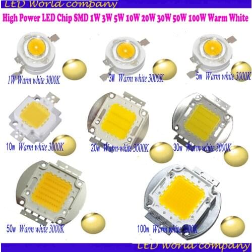 Free High Power whiter /wam white/ cold whit High Power LED Chip SMD 1W 3W 5W 10W 20W 30W 50W 100W Beads Diode led chip white