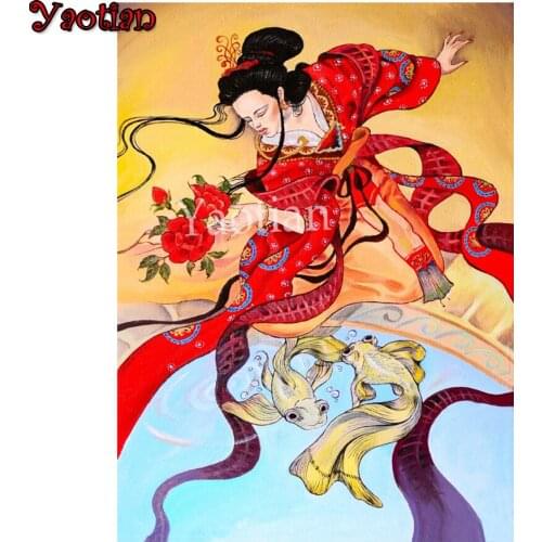 Japanese Geisha Woman Diamond Painting Koi Fish 5D Diamond Embroidery Mosaic ,Full Square/Round Diamond Art DIY New Year Gift