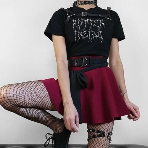 Women Rotten Inside Gothic T Shirt Egirl Edgy Fashion Grunge Style Graphic Tee Female Cotton Short Sleeve Tshirt Tumblr Goth Top
