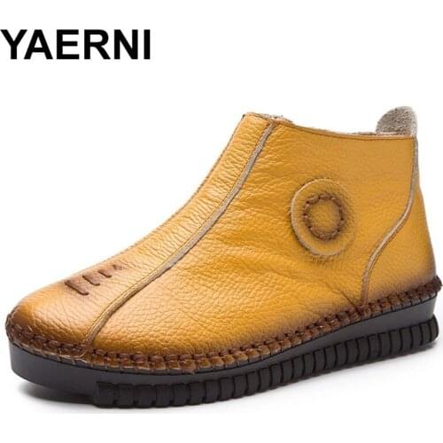 YAERNI 2021Ankle Womens Shoes Genuine Leather Autumn Boot Women Martins Boots Cowhide Flat With Footwear Woman Rome Sneakers