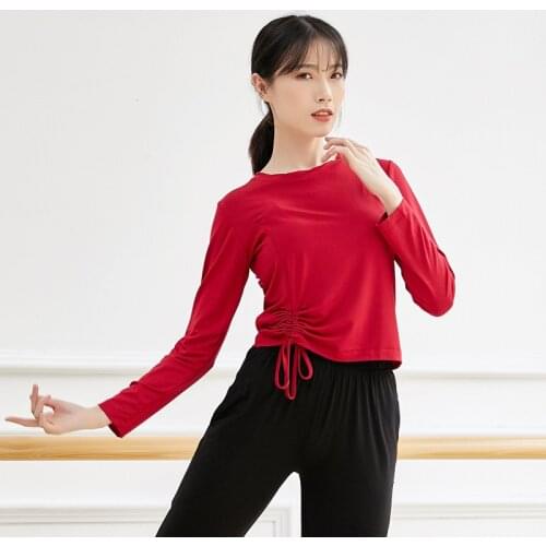 Adult Long Sleeve Modal Belly Dance Ruched Side Tie Top Shirt Costume for Women Dancing Clothes Dancer Wear Clothing