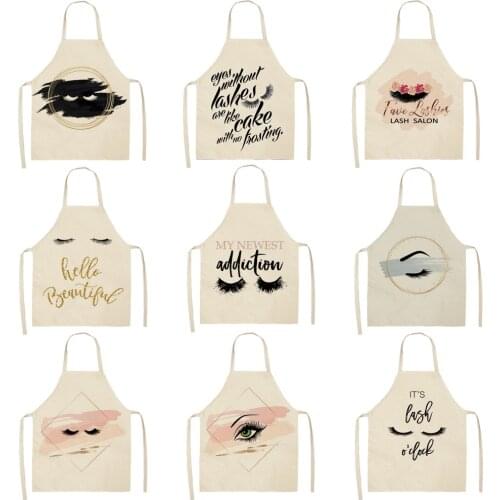 Women Kitchen Apron Eyelashes Printed Chef Cooking Aprons Cotton Linen Waist apron cleaning WQ-0061