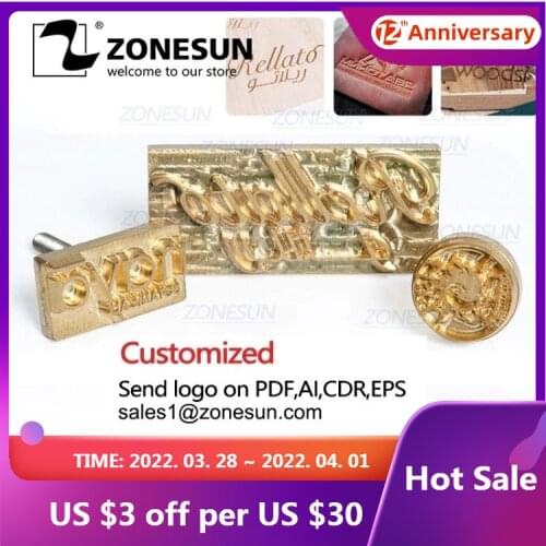 ZONESUN Custom Logo Brass Mold Leather Branding Iron Wood PU Copper Stamping Mold Plate For Machine Hot Foil Stamp