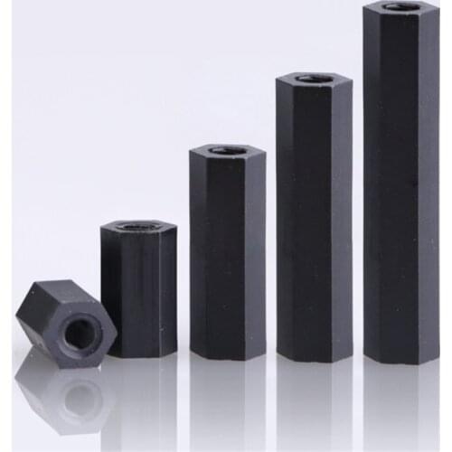 25PCS Nylon Spacer M2 M2.5 M3 M4 Black Hex Nylon Standoff Spacer Column Flat Head Double Pass Nylon Plastic Spacing Screws