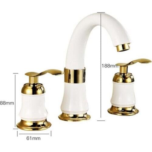 3 Pices Brass Double Handles White Basin Faucet Set Bathroom Wash Basin Sink Split Faucets Vintage Washbasin Mixer Faucet Tap