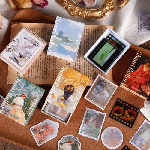 50pcs Retro oil painting stamps Decorative Stickers Scrapbooking diy Stick Label Diary Stationery Album Journal Film stickers