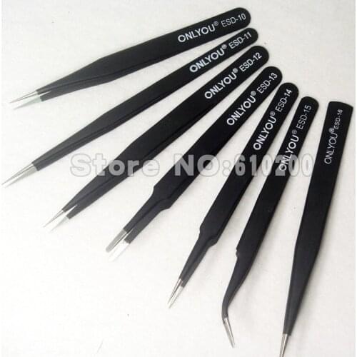 Free Shipping Wholesale High Quality 7/pcs BGA ESD Precision Tweezer Set Antistatic Tweezers (6 Sizes) Stainless Tweezers Tools