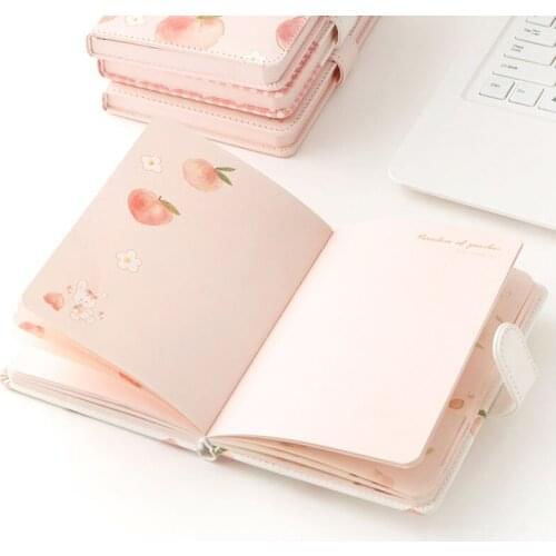 Notebook Girl Heart Peach Saying A5 Magnetic Buckle Color Page Hand Ledger PU Student Diary Hand Ledger Notebook