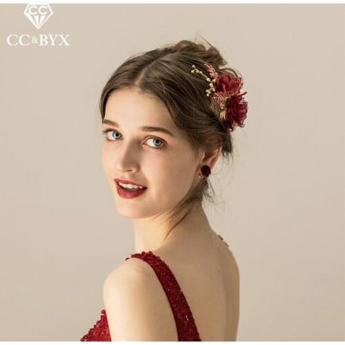 CC engagement jewelry hair combs hairpins red flowers wedding accessories bride bridesmaids 100% handmade O550