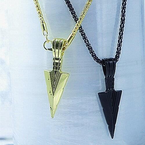 Mens Design Matte Black Long Necklace with Arrow Pendant Jewelry Chain Hip Hop Punk Rock Christmas Halloween Gift For Men Wome