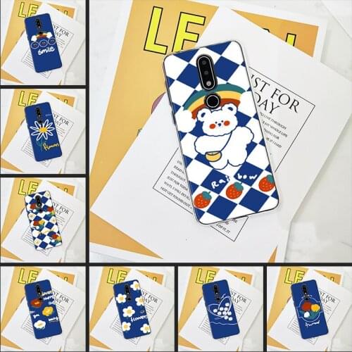 Phone Case For Nokia 3.2 4.2 Blue Flower Bear Smile Aesthetic Daisy Soft Silicone Back Cover For Nokia 7.1 6.1 5.1 3.1 2.1 Plus