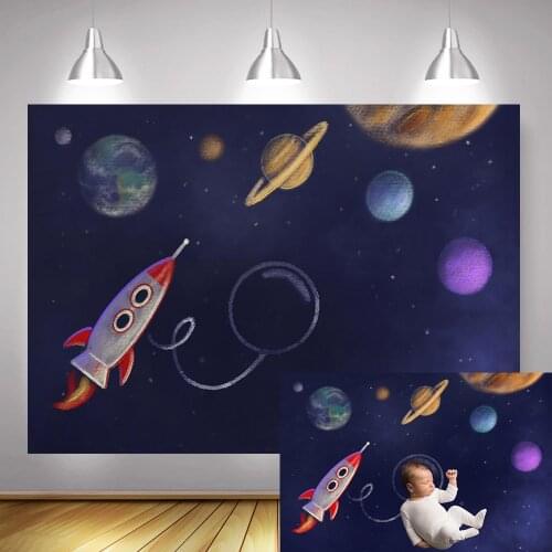 Newborn Little Planet Baby Birthday Portrait Backdrop Photography Rocket Universe Sky Children Artistic Photos Background
