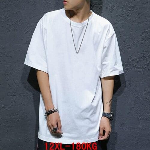Mens Big T-Shirt Large Size 5XL 6XL 7XL 8XL 9XL 10XL 11XL 12XL Summer Short Sleeve Round Neck Loose Sweatshirt White 180KG