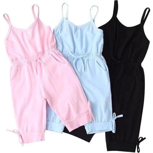 2021 Summer Baby Girls Strap Overall Cotton Children Clothes Bow Tie Half Length Pants Ins Kids Casual One Piece 3 Colours