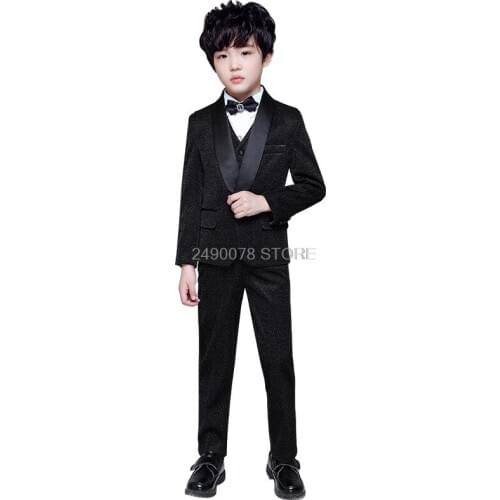 Flower Boy Luxurious Wedding Suit Kids Chorus Jacket Pants Free Bowtie 007 Dress Children Piano Show Performance Party Costume