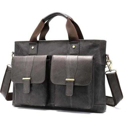 Leather Briefcases Men Retro Man Bag Leather Business Laptop Computer Briefcase 14-inch Cross Section Shoulder Messenger Bag