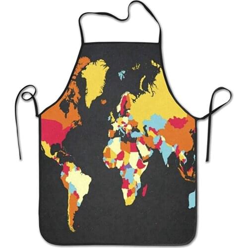 Kitchen Baking Personality Apron Restaurant Chef Garden Handmade Apron Watercolor World Map 1