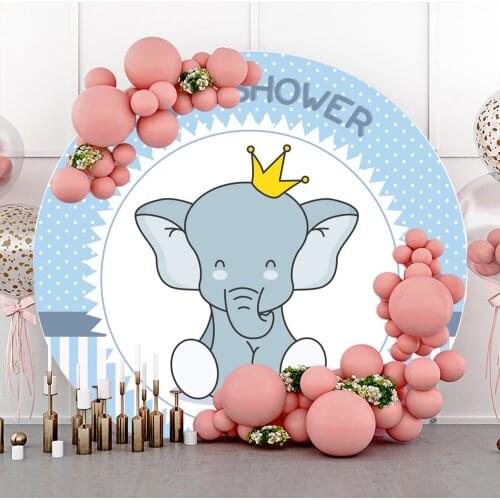 Laeacco Baby Shower Elephant Customized Round Photographic Background Circle Photo Backdrops Party Poster Banners Photo Studio