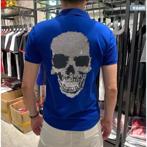 Diamond stone Fashion camouflage Hot drill cotton youth summer mens Skulls Polo Shirt Short Sleeve
