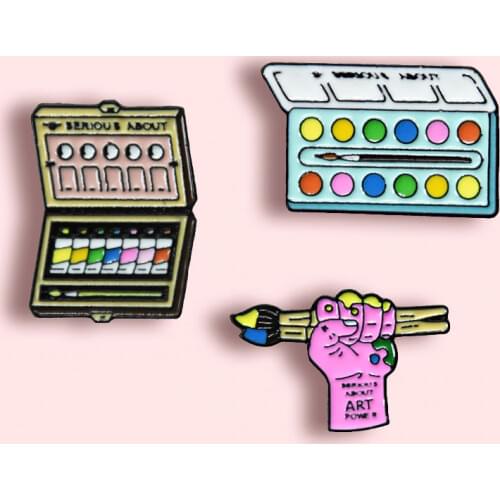 Fashion Brush Paint Metal Enamel Brooch Creative Cartoon Drawing Board Badge Pin Cute Glamour Painter Art Raw Clothing Jewelry