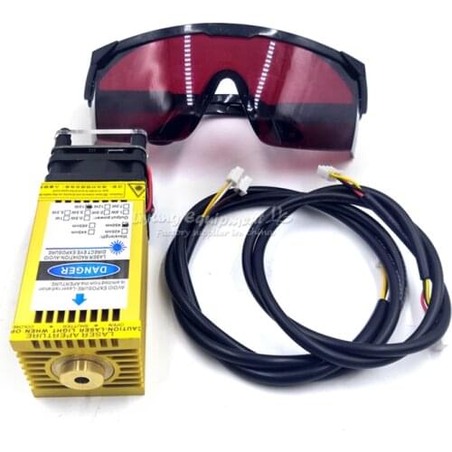 Diode laser module TTL PMW mix control 405NM 450NM blue purple laser with goggles wires for desktop wood laser engraving machine