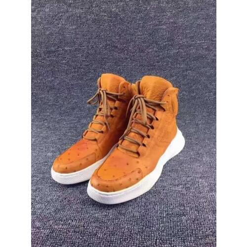 2019 newly orange color Genuine real soft ostrich skin shoe high end quality ostrich men boots winter shoe with cow skin lining