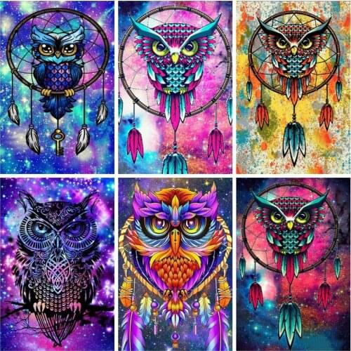 Huacan DIY Diamond Painting 5D Owl Full Diamond Mosaic Cross Stitch Embroidery Kits Text Rhinestone Wall Decor