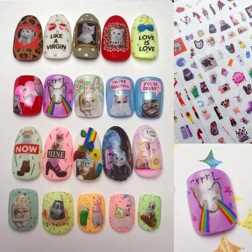 2020 New 3D Nail Art Stickers Bohemia Colorful Cat & Dog Image Nails Stickers For Nails Sticker Decorations Manicure Z384