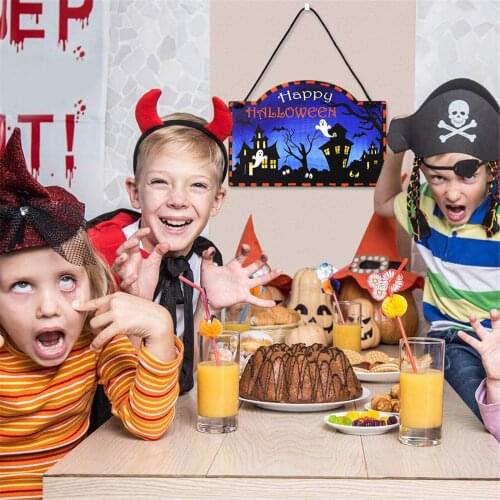 Newly Halloween Wall Art Hanging Ornament Creative Wooden Crafts for Home Living Room Bedroom Decoration