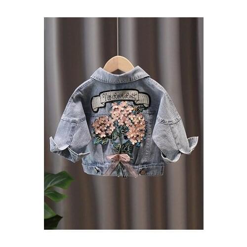 0-5Y Girls jacket coat denim jacket spring new childrens fashion Coat Outwear jeans clothing baby embroidered flower jacket