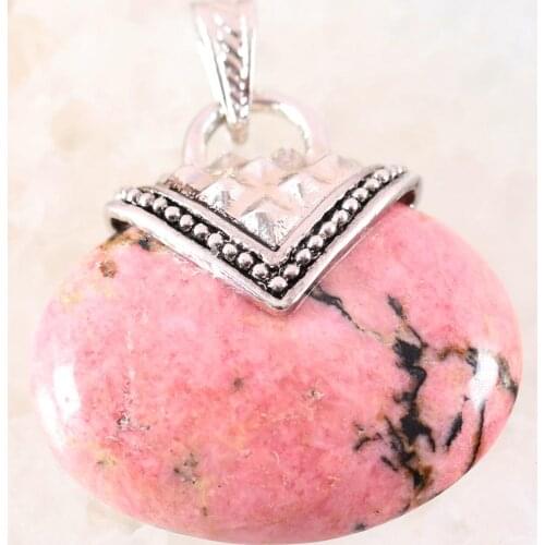 Oval Pendant 40x40MM Natural Stone CAB Cabochon Bead Pink Rhodonite Fit Necklace For Men Women Jewelry Gift K1137