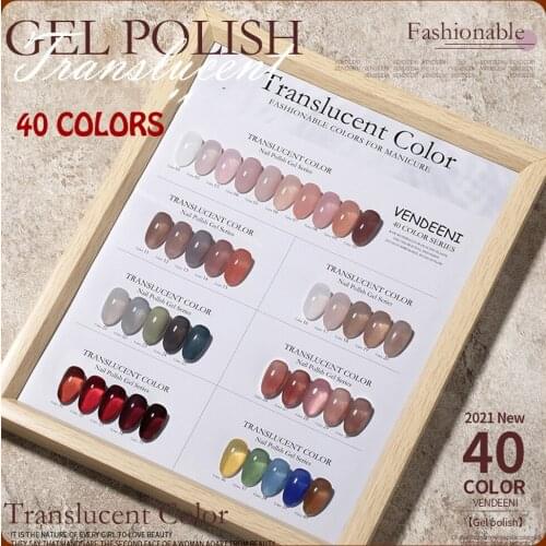 Vendeeni 40 Colors Set Translucent Jelly Nail Gel Polish 15ml Lasting Ice Penetration Pink Crystal Varnish Soak Off Gel Nail Art