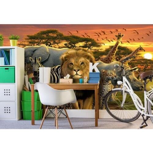 Custom 3d wallpaper for walls 3 d wall murals wallpaper mural Sun elephants zebra lions giraffes children background wall decor