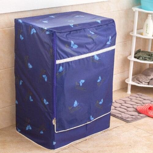 Printed Butterfly Blue Oxford Cloth Dust Cover for Home Drum Washing Machine Protector Case Front Opening Roller Type FC124
