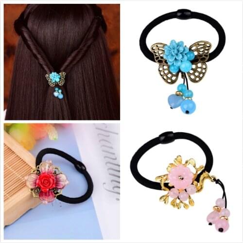 Retro Temperamental Coloured Glaze Powder Crystal Blue Yu Hairbands Cute Butterfly Delicate Crystal Charm Hair Jewelry