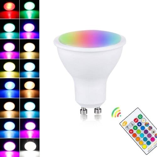 Dimmable RGB Color Changing LED Bulb 220V 110V GU10 Magic LED Light Bulb 8W RGB Led Lamp with Remote Control 16 Colors for Decor