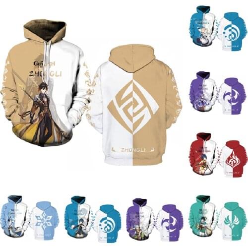 Anime Genshin Impact Cosplay Costume Paimon Mona Zhong Li Keqing Diona Klee Sweatshirts Men Women Unisex 3D Print Hoodie