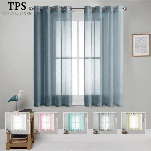 TPS Tulle Sheer Short Curtains for Kitchen Half Window Living Room Modern Solid Voile Curtain Window Kitchen Bedroom Drapes
