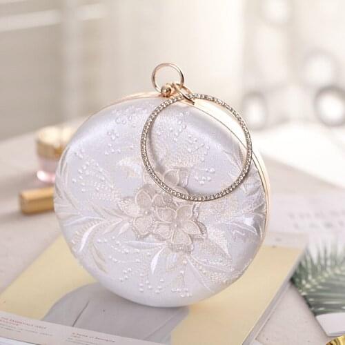 Evening Bags Circular Diamonds Handbags Ball Design Shaped Women Day Clutch Printed Floral Embroidery